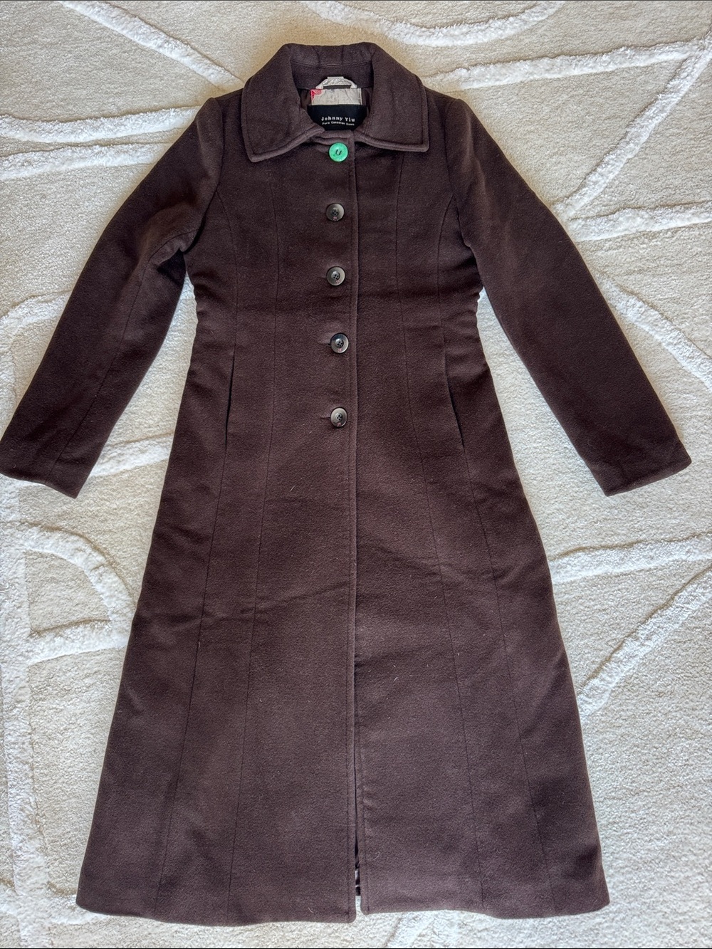 Johnny Yiu Long Brown Button-Front Coat Dress